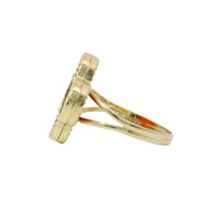 14KT Gold Ring Women's Jumbo Burnt Orange Clover with Plain Split Band