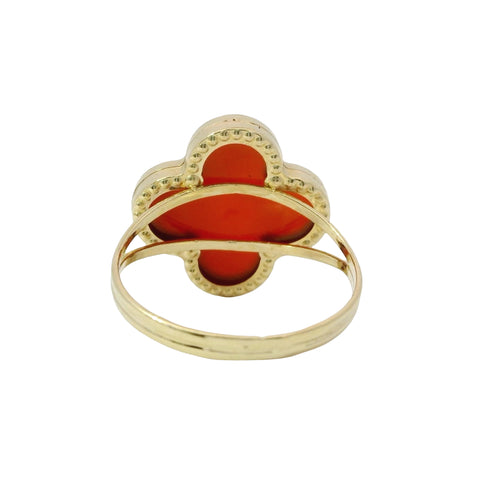14KT Gold Ring Women's Jumbo Burnt Orange Clover with Plain Split Band
