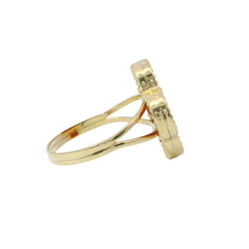 14KT Gold Ring Women's Jumbo Burnt Orange Clover with Plain Split Band