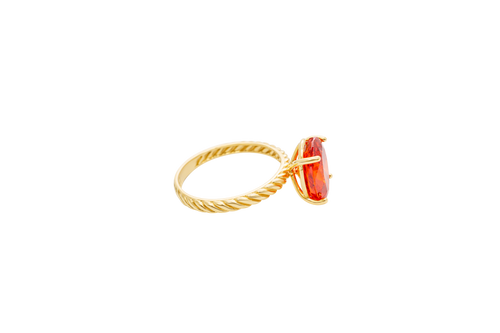 14KT Gold Ring Women's Burnt Orange Oval 4 Prong Plain Rope Band