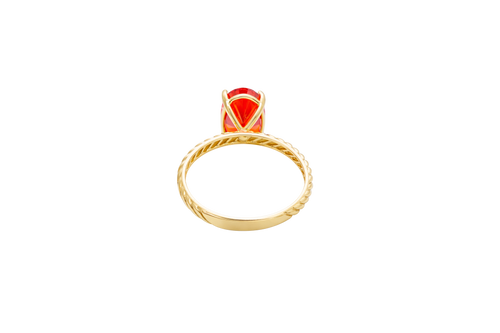 14KT Gold Ring Women's Burnt Orange Oval 4 Prong Plain Rope Band