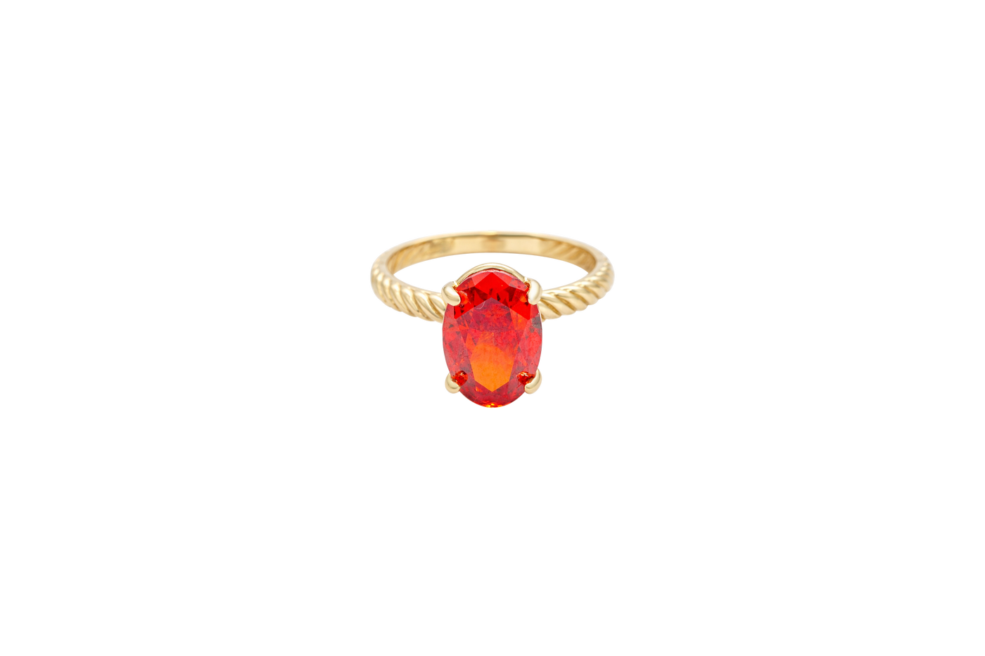 14KT Gold Ring Women's Burnt Orange Oval 4 Prong Plain Rope Band