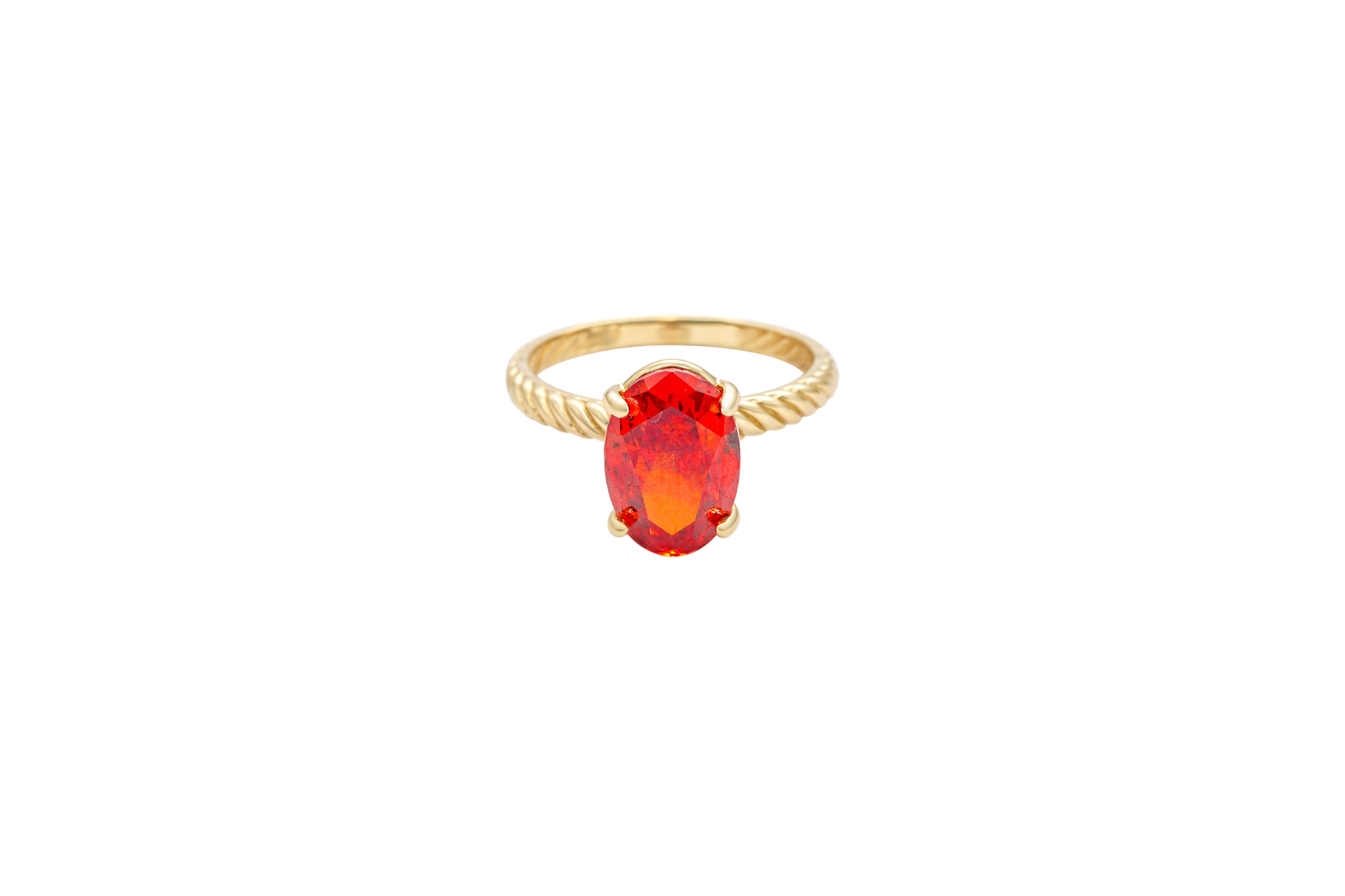14KT Gold Ring Women's Burnt Orange Oval 4 Prong Plain Rope Band