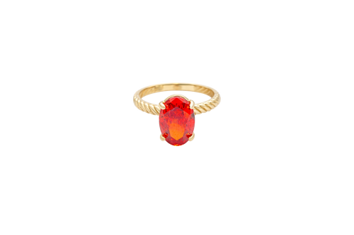 14KT Gold Ring Women's Burnt Orange Oval 4 Prong Plain Rope Band