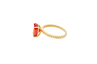 14KT Gold Ring Women's Burnt Orange Oval 4 Prong Plain Rope Band