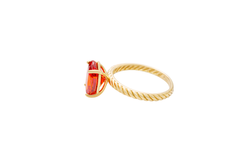 14KT Gold Ring Women's Burnt Orange Oval 4 Prong Plain Rope Band