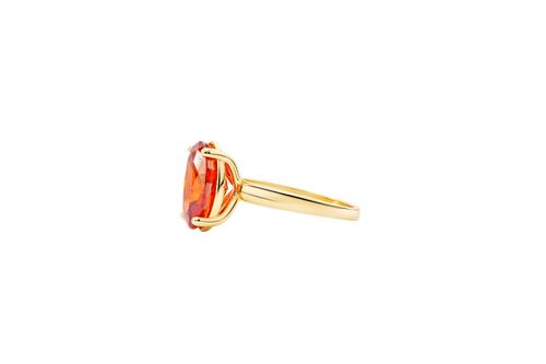 14KT Gold Ring Women's Burnt Orange Oval Center CZ Stone with Plain Band