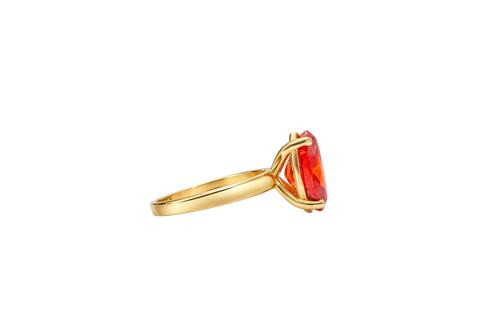 14KT Gold Ring Women's Burnt Orange Oval Center CZ Stone with Plain Band