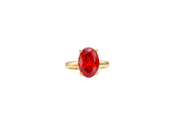 14KT Gold Ring Women's Burnt Orange Oval Center CZ Stone with Plain Band