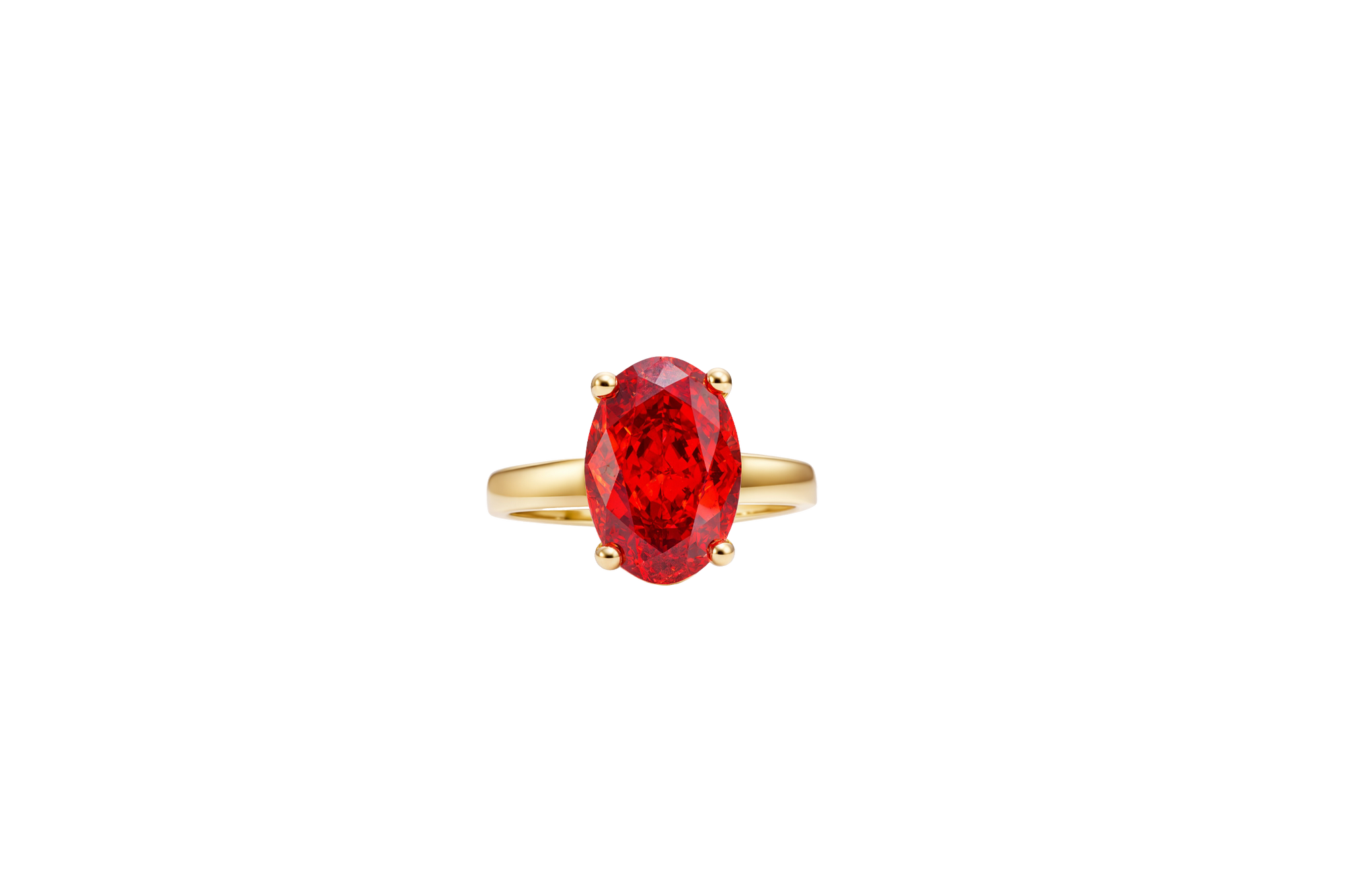 14KT Gold Ring Women's Burnt Orange Oval Center CZ Stone with Plain Band