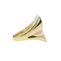 14KT Gold Ring Women's Butterfly with Left Wing White CZ Stones and Right Wing Plain