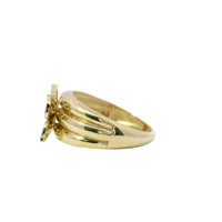 14KT Gold Ring Women's Butterfly Shape White CZ Stones Wings and Three Ribbed Plain Band