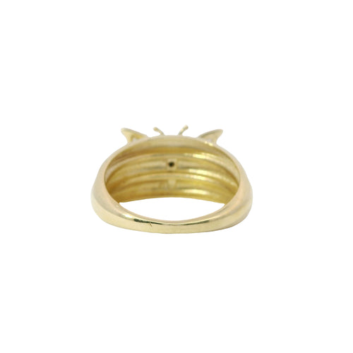 14KT Gold Ring Women's Butterfly Shape White CZ Stones Wings and Three Ribbed Plain Band