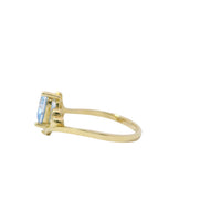 14KT Gold Ring Women's Light Blue Heart Shape Center CZ Stone Left White Round CZ Stone with Two Plain Hearts and Plain Bypass Band Upper - Rope Lower Band Plain