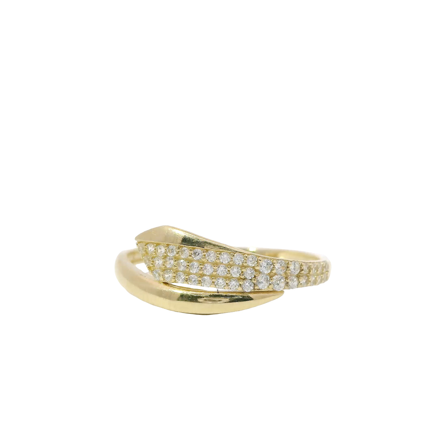 14KT Gold Ring Women's Light Weight Bypass Band One Side Triple Row Tapered to Double Row and One Side Plain
