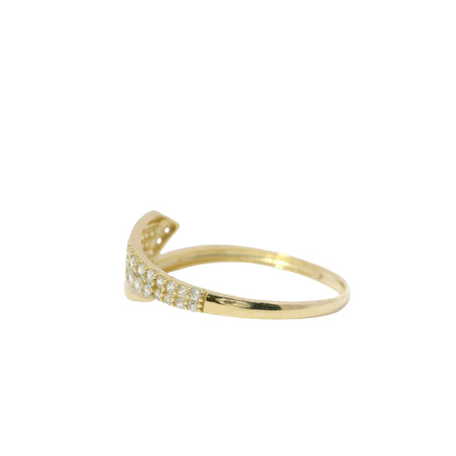 14KT Gold Ring Women's Light Weight Bypass Band One Side Triple Row Tapered to Double Row and One Side Plain