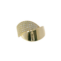 14KT Gold Ring Women's Bypass Plain / White CZ Stone Swirl