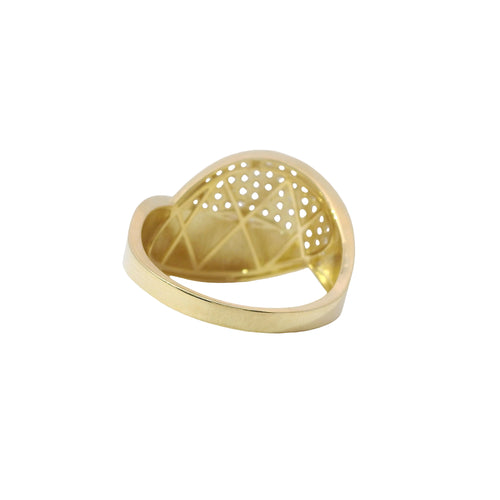 14KT Gold Ring Women's Bypass Plain / White CZ Stone Swirl