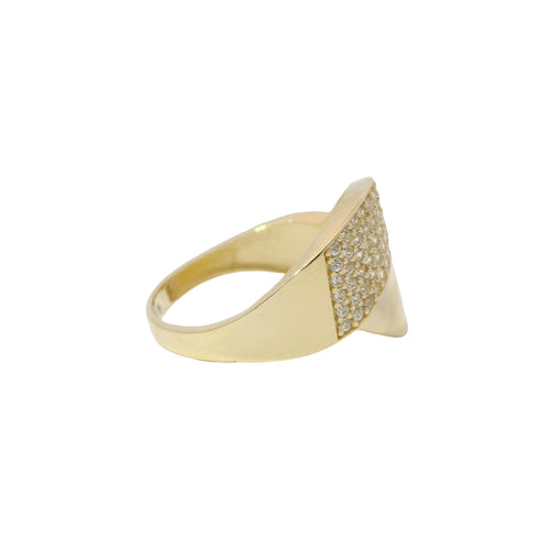 14KT Gold Ring Women's Bypass Plain / White CZ Stone Swirl