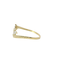 14KT Gold Ring Women's Light Weight White CZ Stone Snowflake Cluster with Nugget Bypass Band