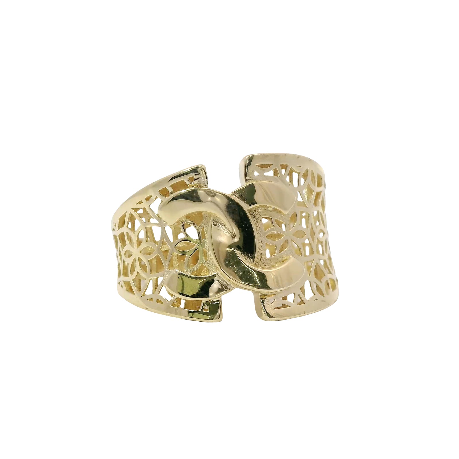 14KT Gold Ring Women's Abstract CC Style Top Split Band Design Flower Petal Lattice Band