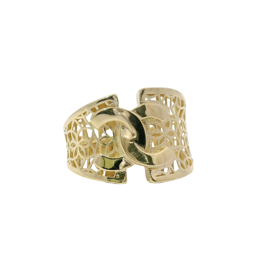 14KT Gold Ring Women's Abstract CC Style Top Split Band Design Flower Petal Lattice Band
