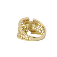 14KT Gold Ring Women's Abstract CC Style Top Split Band Design Flower Petal Lattice Band