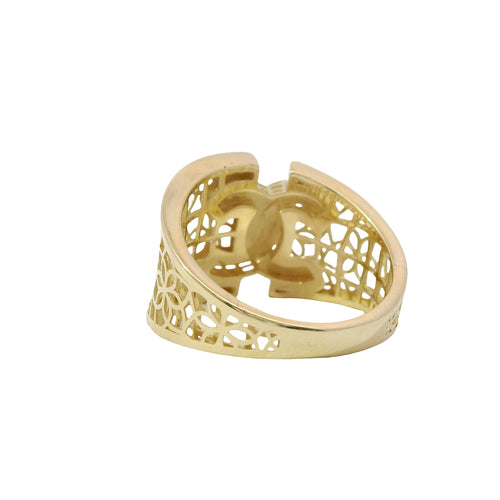 14KT Gold Ring Women's Abstract CC Style Top Split Band Design Flower Petal Lattice Band