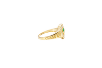 14KT Gold Ring Women's "Class of 2025" Dark Green Center Heart CZ Stone White CZ Stones Border Plain Band