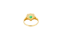 14KT Gold Ring Women's "Class of 2025" Dark Green Center Heart CZ Stone White CZ Stones Border Plain Band