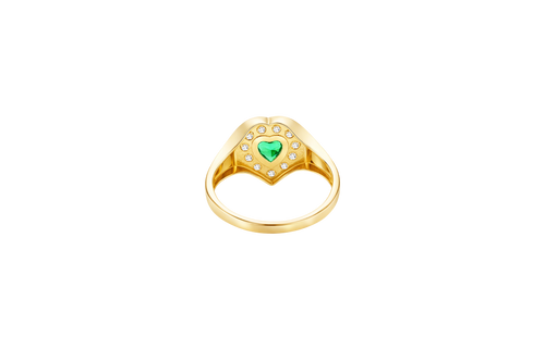 14KT Gold Ring Women's "Class of 2025" Dark Green Center Heart CZ Stone White CZ Stones Border Plain Band