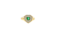 14KT Gold Ring Women's "Class of 2025" Dark Green Center Heart CZ Stone White CZ Stones Border Plain Band
