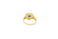 14KT Gold Ring Women's "Class of 2025" Navy Blue Center Heart CZ Stone White CZ Stones Border Plain Band