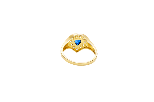 14KT Gold Ring Women's "Class of 2025" Navy Blue Center Heart CZ Stone White CZ Stones Border Plain Band