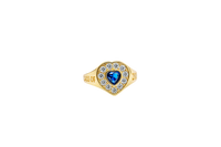 14KT Gold Ring Women's "Class of 2025" Navy Blue Center Heart CZ Stone White CZ Stones Border Plain Band