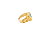 14KT Gold Ring Women's Turquoise "Class of 2025" Oval Center CZ Stone White Round CZ Stones Border Plain Graduation Hat/Books Band