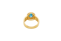 14KT Gold Ring Women's Turquoise "Class of 2025" Oval Center CZ Stone White Round CZ Stones Border Plain Graduation Hat/Books Band