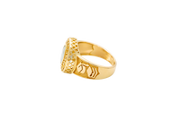14KT Gold Ring Women's Turquoise "Class of 2025" Oval Center CZ Stone White Round CZ Stones Border Plain Graduation Hat/Books Band