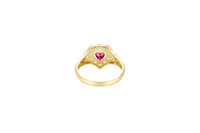 14KT Gold Ring Women's "Class of 2025" Red Center Heart CZ Stone White CZ Stones Border Plain Band
