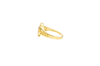 14KT Gold Ring Women's "Class of 2025" Red Center Heart CZ Stone White CZ Stones Border Plain Band