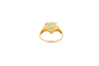 14KT Gold Ring Women's "Class of 2025" Turquoise Center Heart CZ Stone White CZ Stones Border Plain Band