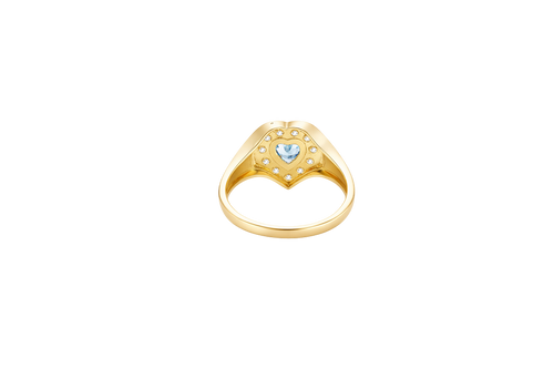 14KT Gold Ring Women's "Class of 2025" Turquoise Center Heart CZ Stone White CZ Stones Border Plain Band