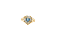 14KT Gold Ring Women's "Class of 2025" Turquoise Center Heart CZ Stone White CZ Stones Border Plain Band