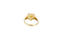 14KT Gold Ring Women's "Class of 2025" Yellow Center Heart CZ Stone White CZ Stones Border Plain Band