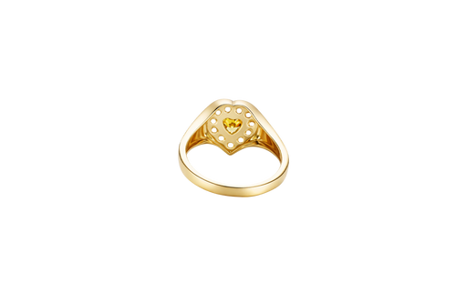 14KT Gold Ring Women's "Class of 2025" Yellow Center Heart CZ Stone White CZ Stones Border Plain Band