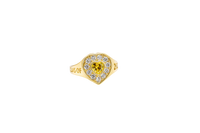 14KT Gold Ring Women's "Class of 2025" Yellow Center Heart CZ Stone White CZ Stones Border Plain Band