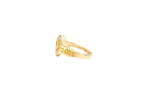 14KT Gold Ring Women's "Class of 2025" Yellow Center Heart CZ Stone White CZ Stones Border Plain Band