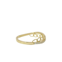 14KT Gold Ring Women's Light Weight White CZ Stone and Curb Link Criss Crossed Center with Plain Band