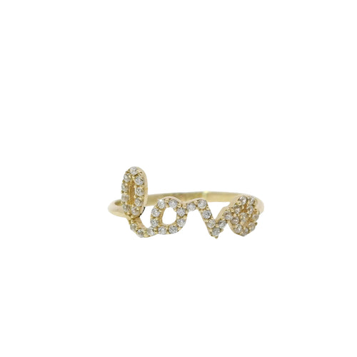 14KT Gold Ring Women's Light Weight White CZ Stone Cursive "Love" Band