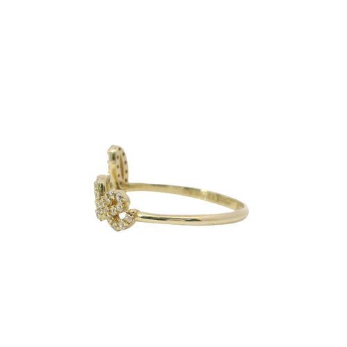 14KT Gold Ring Women's Light Weight White CZ Stone Cursive "Love" Band